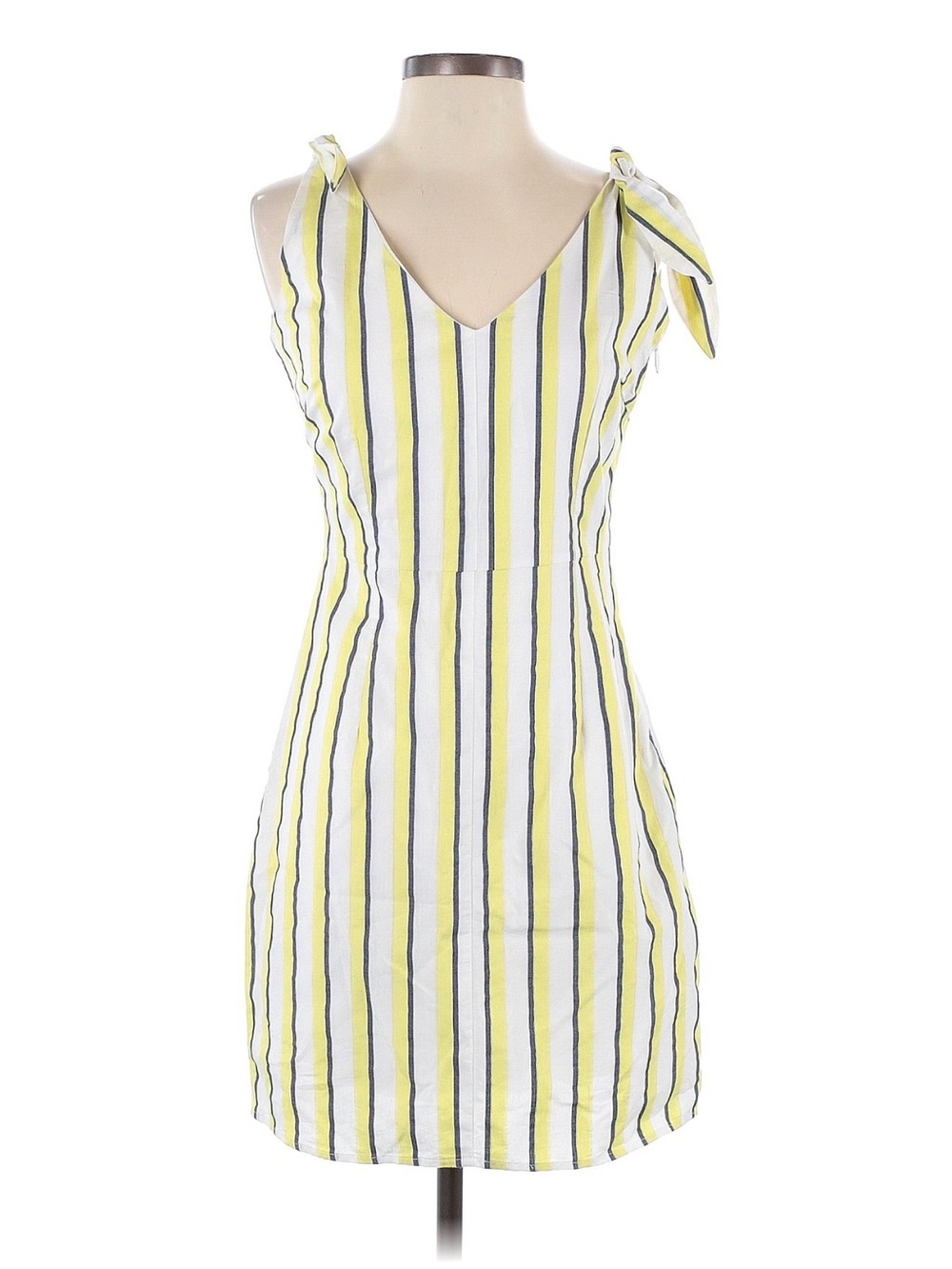 cupcakes & cashmere Yellow and White Striped Tie-Shoulder Mini Dress